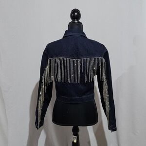 Zara jean jacket rhinestone tassel glam western jewel fringe dark denim cowgirl